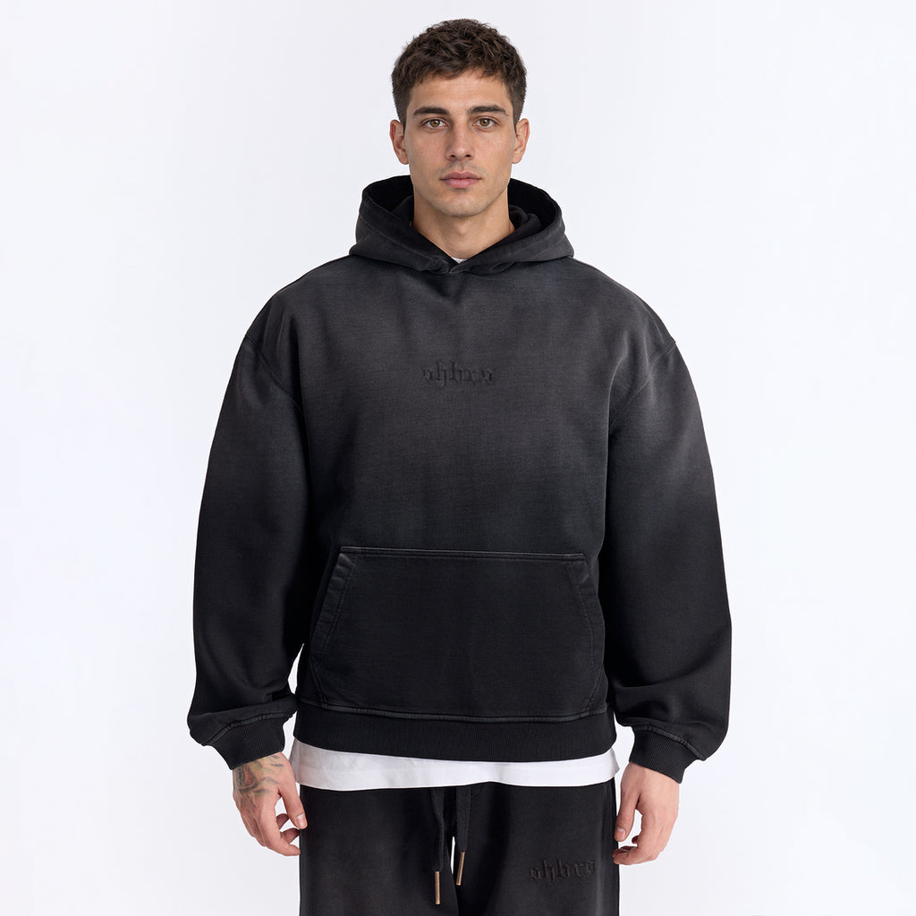 Sun Fade Siyah Kapüşonlu Boxy Fit Sweatshirt
