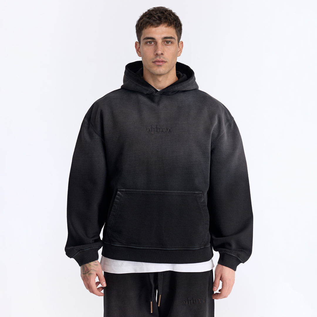 Sun Fade Siyah Kapüşonlu Boxy Fit Sweatshirt