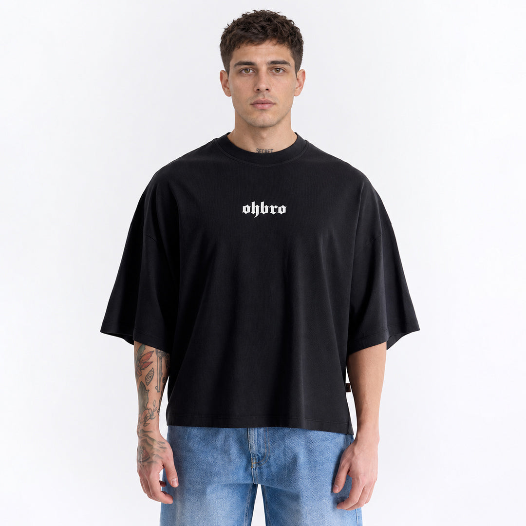 Siyah Klasik Logo Super Oversize Crop Tişört