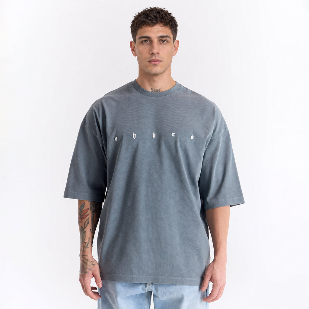 Bulut Gri Uzun Logo Super Oversize Tişört
