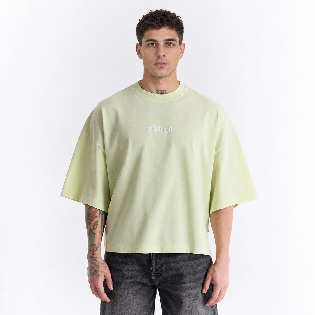 Su Yeşili Klasik Logo Super Oversize Crop Tişört