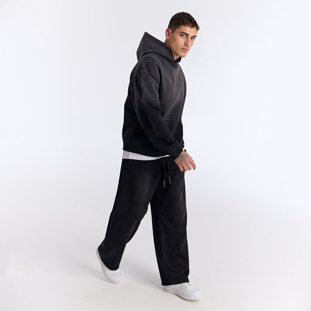 Sun Fade Siyah Kapüşonlu Boxy Fit Sweatshirt