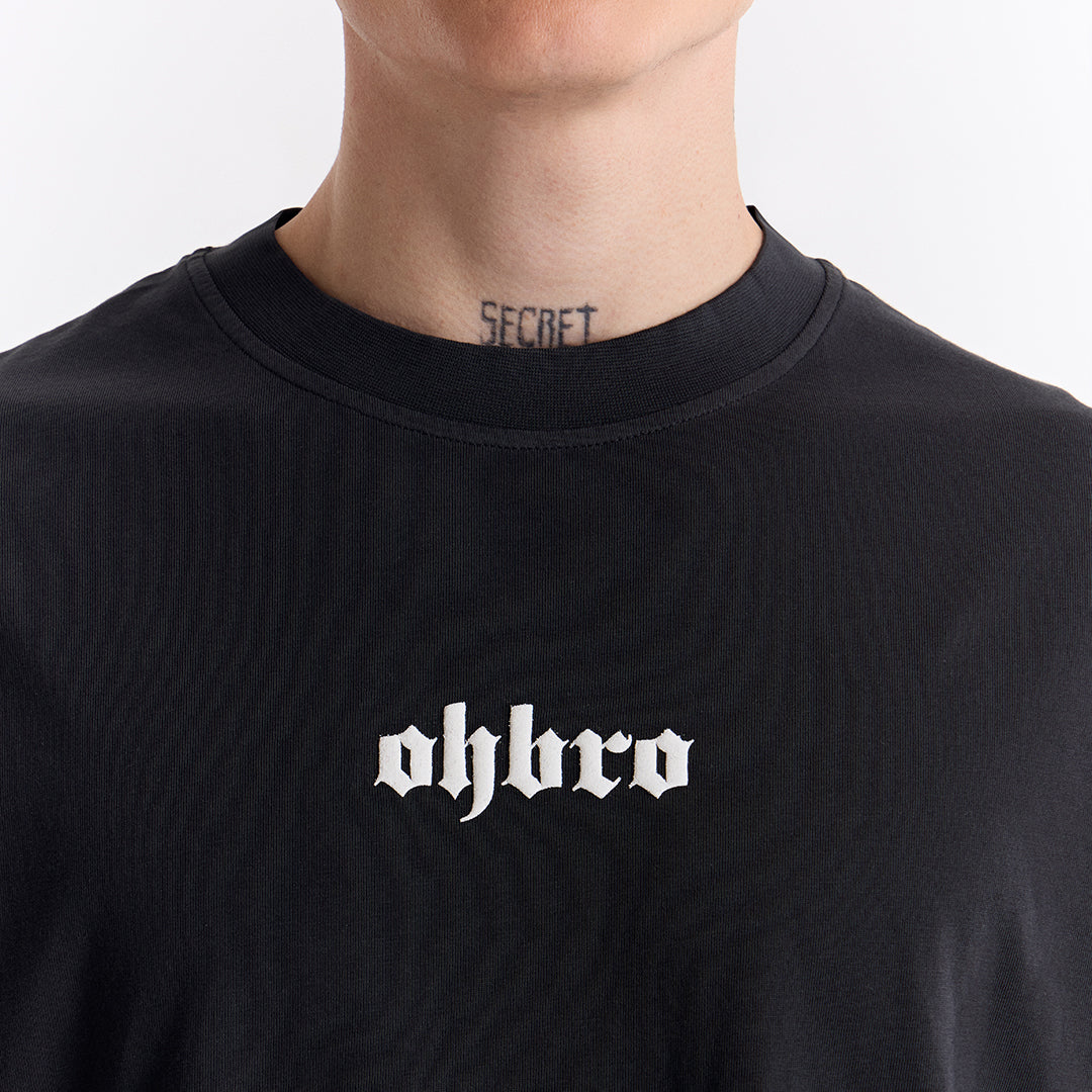 Siyah Klasik Logo Super Oversize Crop Tişört
