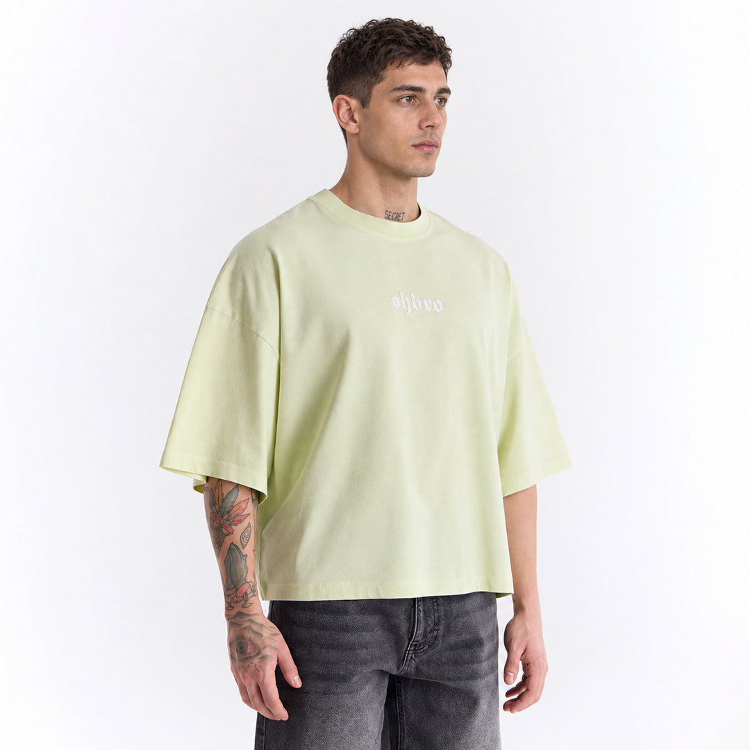 Su Yeşili Klasik Logo Super Oversize Crop Tişört