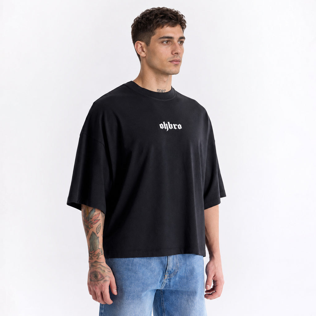 Siyah Klasik Logo Super Oversize Crop Tişört