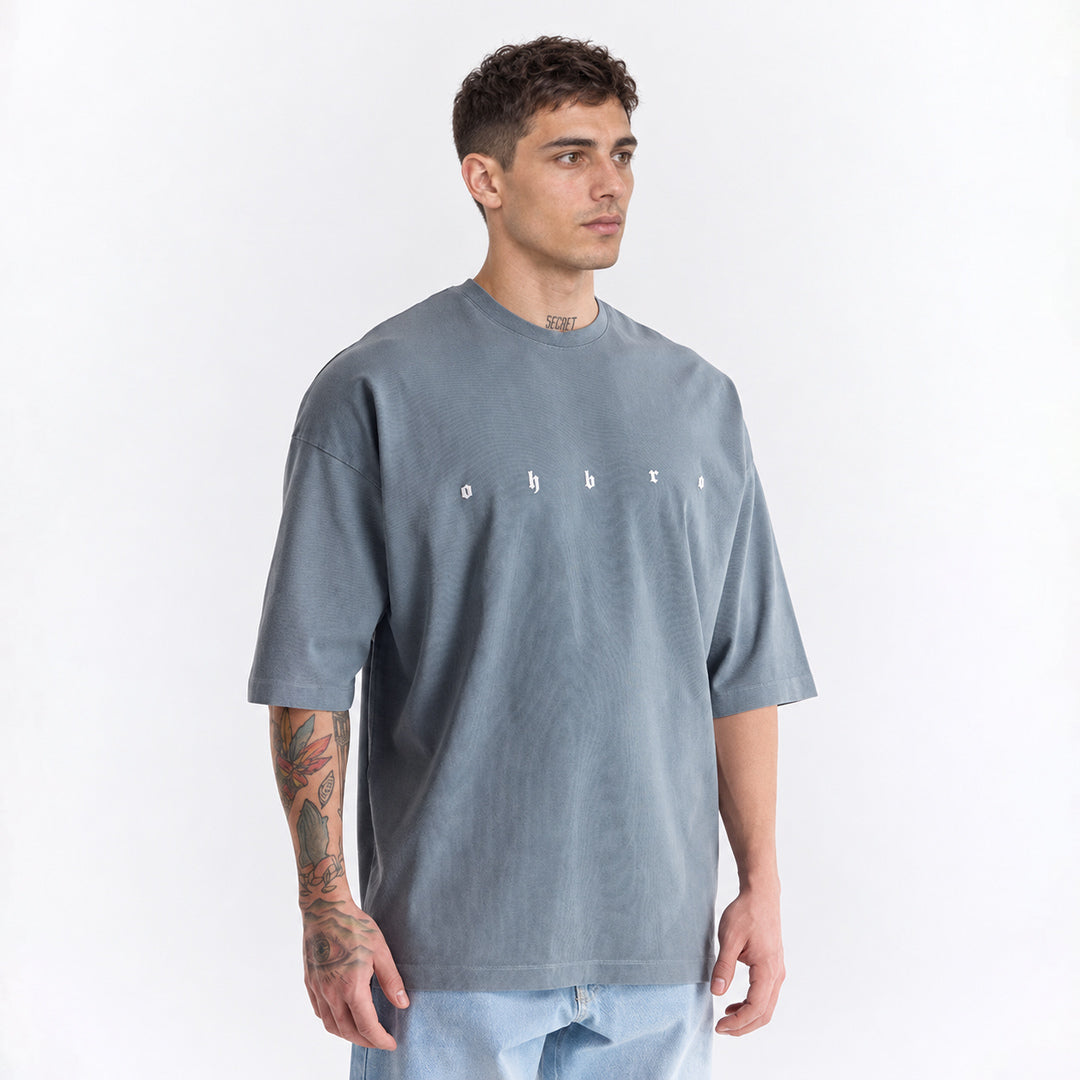 Bulut Gri Uzun Logo Super Oversize Tişört