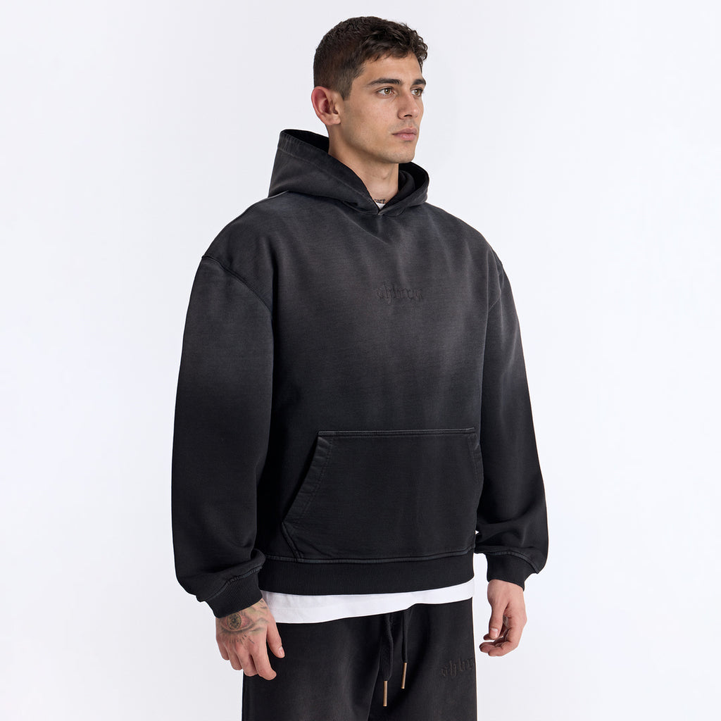 Sun Fade Siyah Kapüşonlu Boxy Fit Sweatshirt