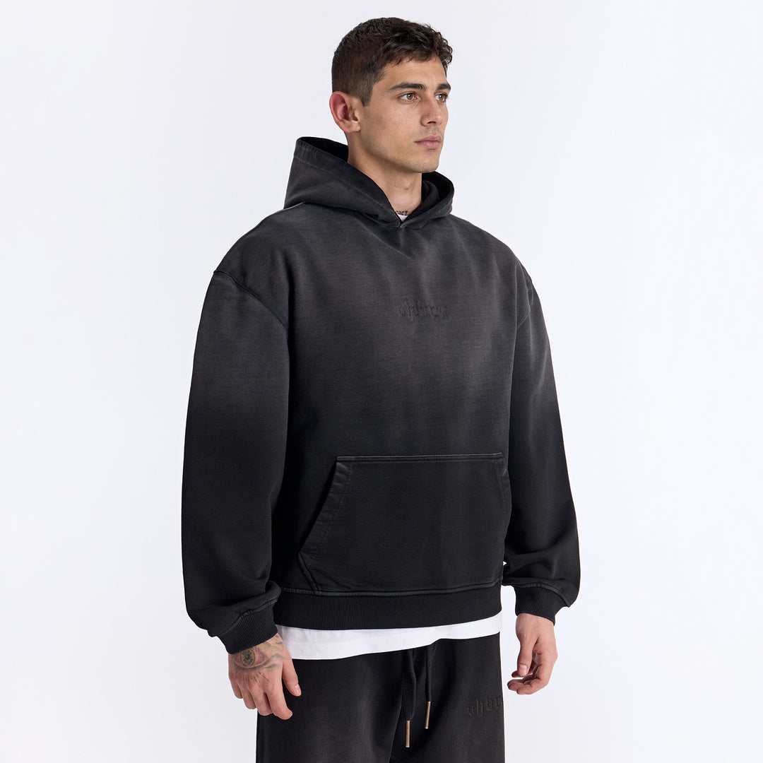 Sun Fade Siyah Kapüşonlu Boxy Fit Sweatshirt