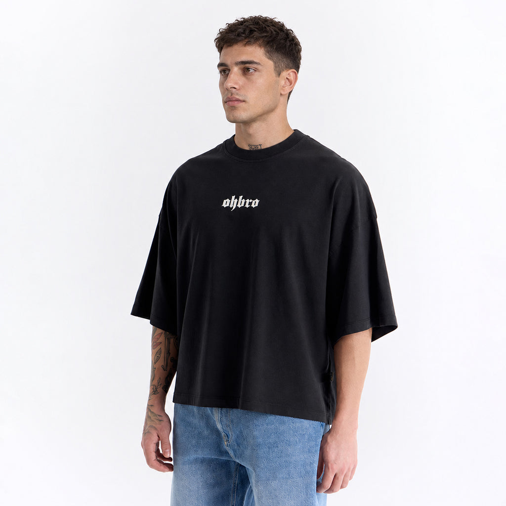 Siyah Klasik Logo Super Oversize Crop Tişört