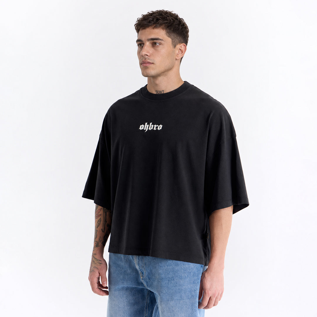 Siyah Klasik Logo Super Oversize Crop Tişört
