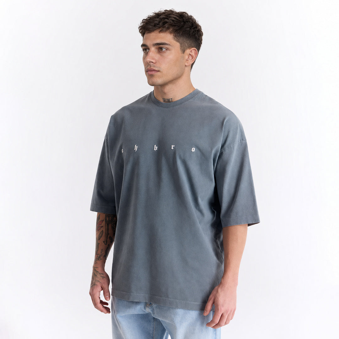 Bulut Gri Uzun Logo Super Oversize Tişört