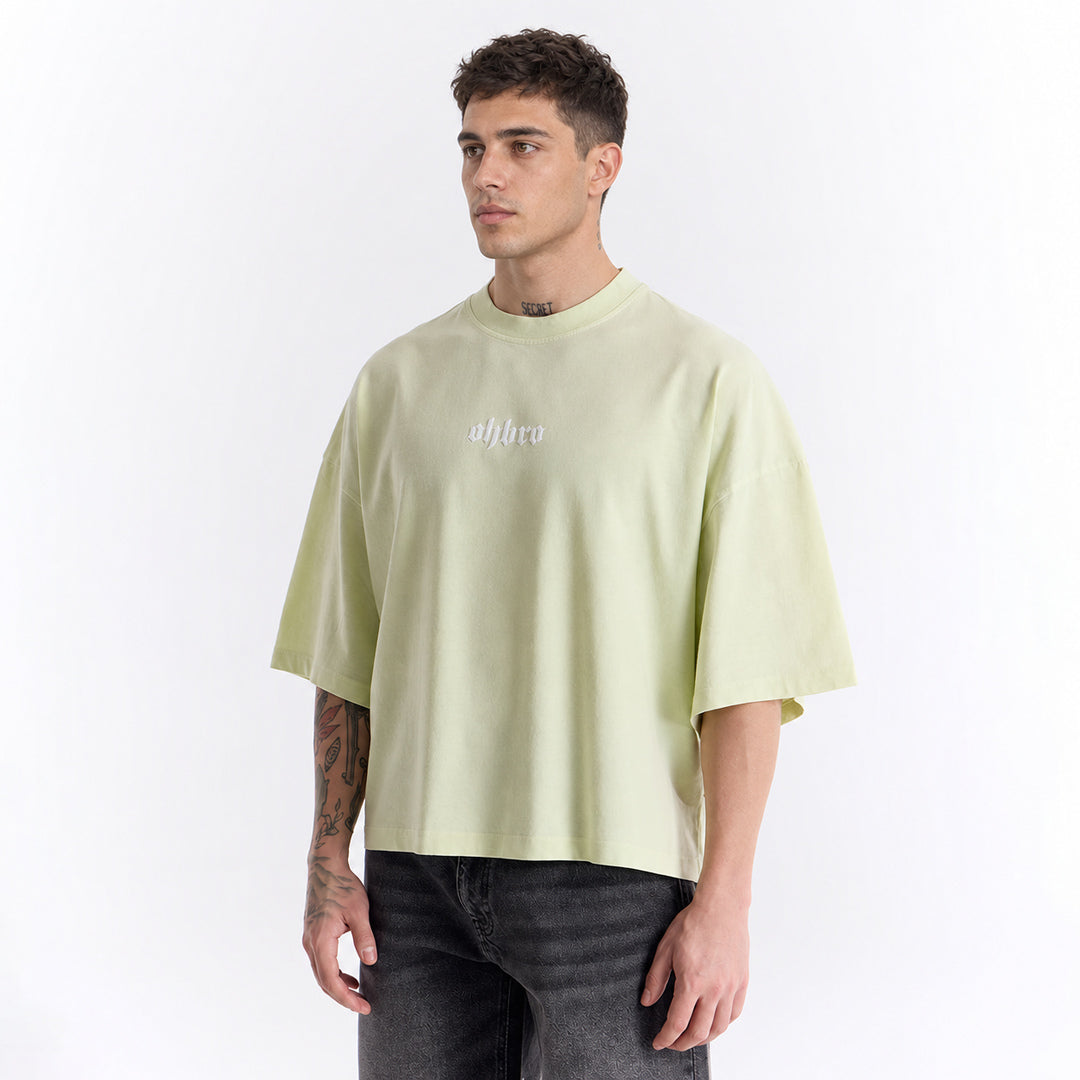 Su Yeşili Klasik Logo Super Oversize Crop Tişört