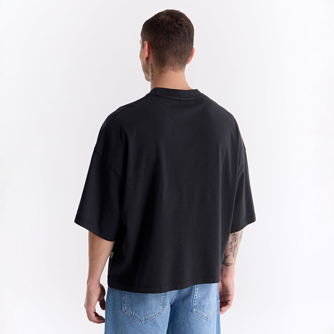 Siyah Klasik Logo Super Oversize Crop Tişört