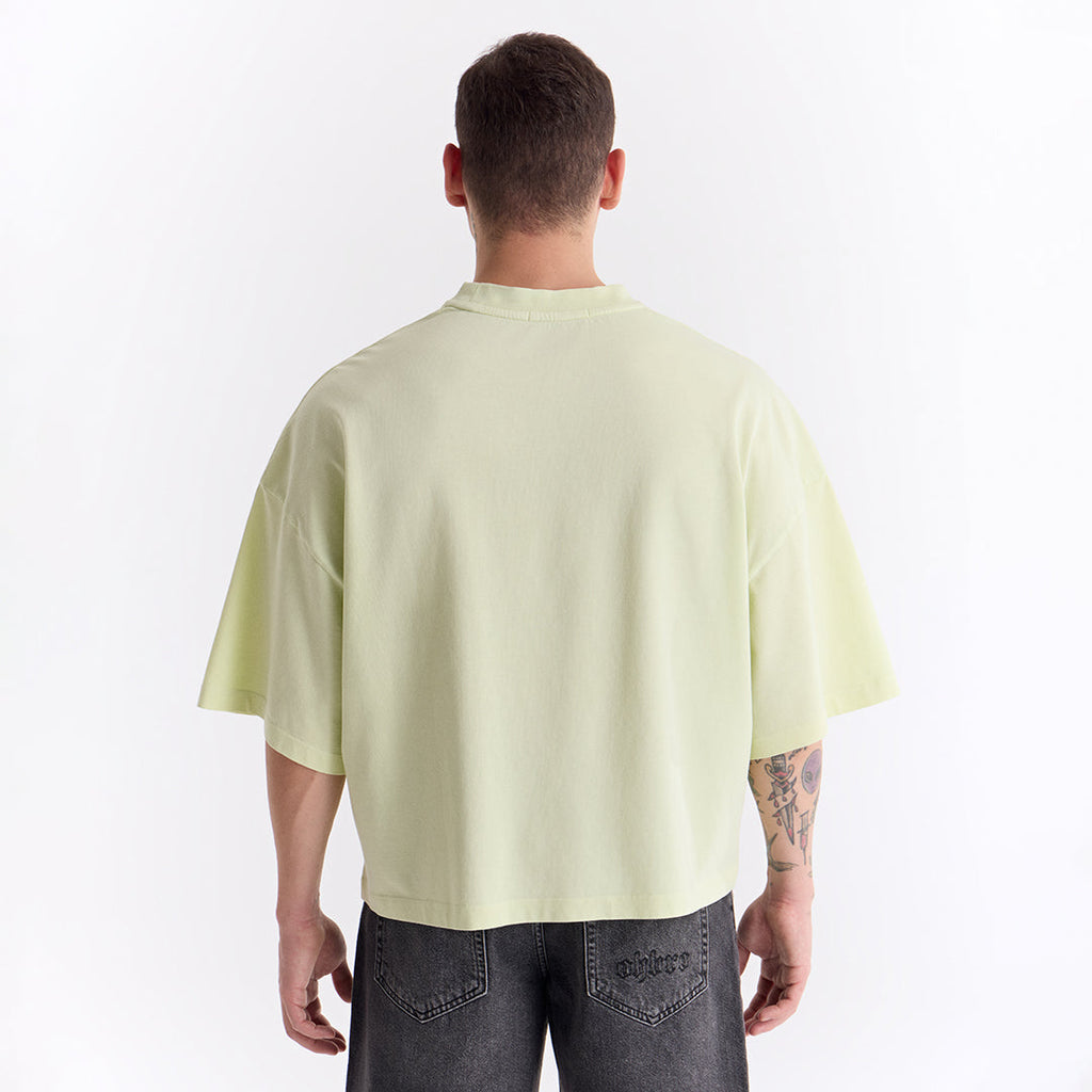 Su Yeşili Klasik Logo Super Oversize Crop Tişört