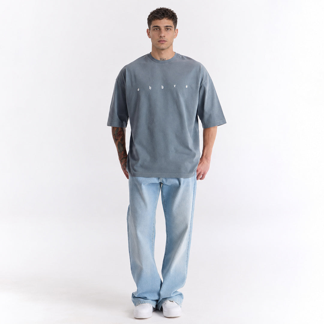 Bulut Gri Uzun Logo Super Oversize Tişört