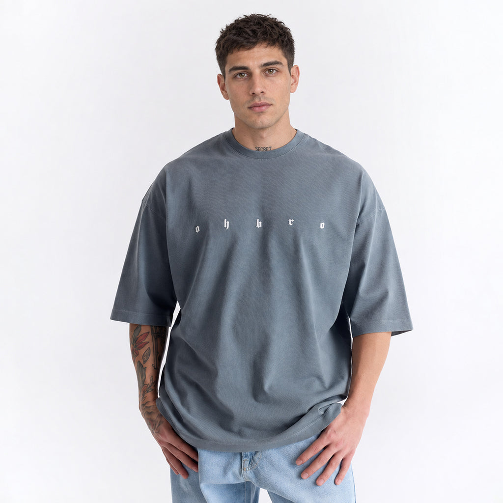 Bulut Gri Uzun Logo Super Oversize Tişört