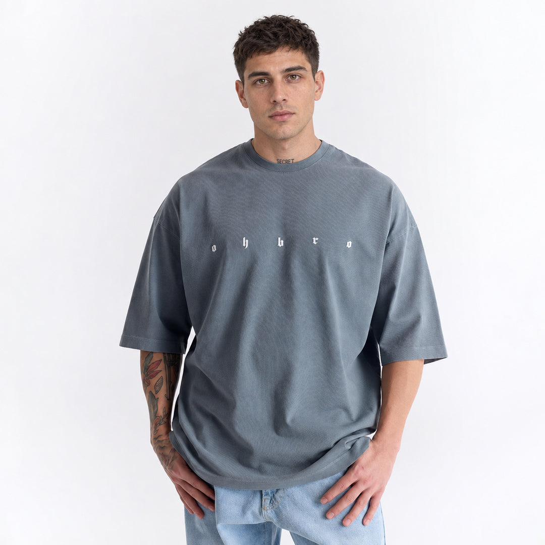 Bulut Gri Uzun Logo Super Oversize Tişört