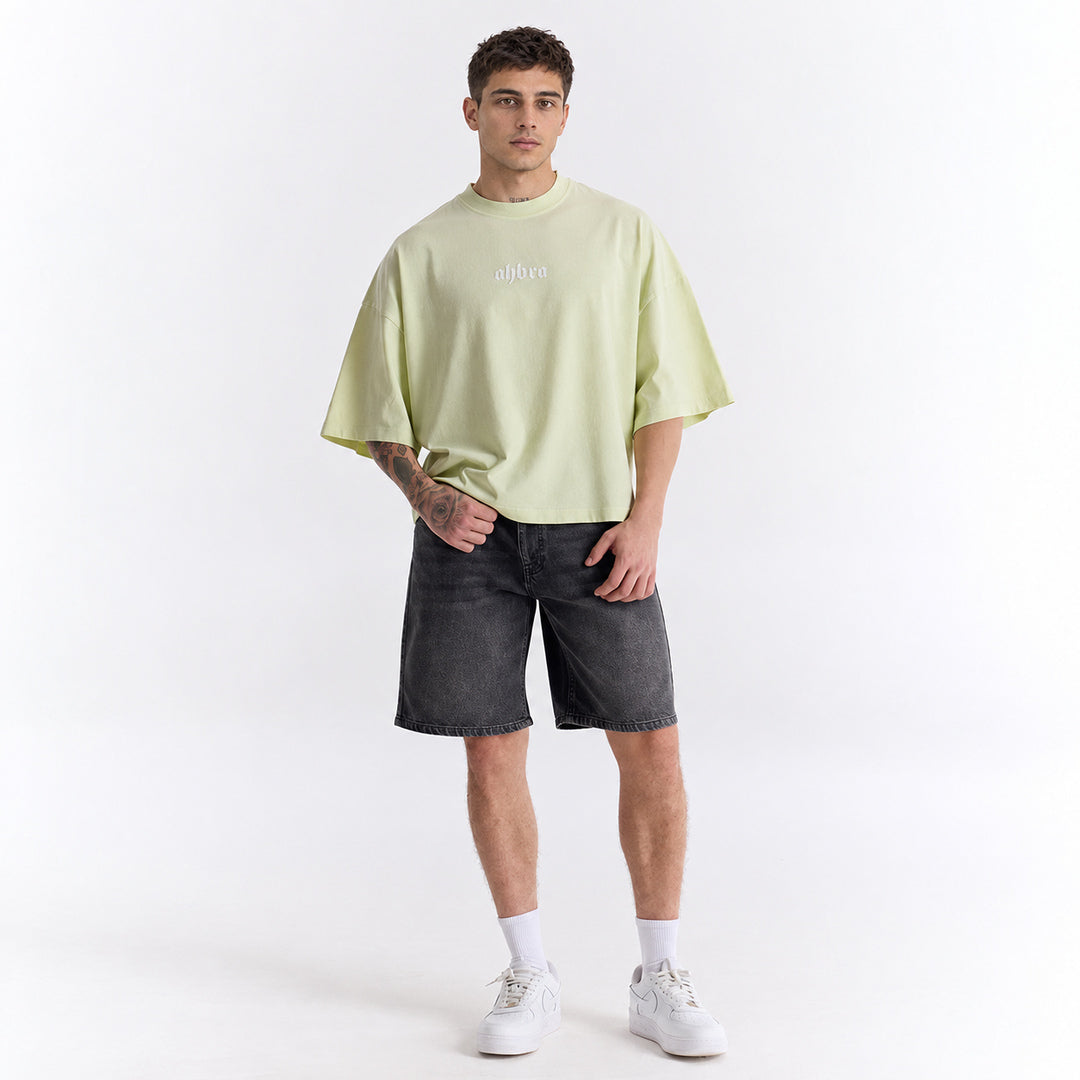 Su Yeşili Klasik Logo Super Oversize Crop Tişört