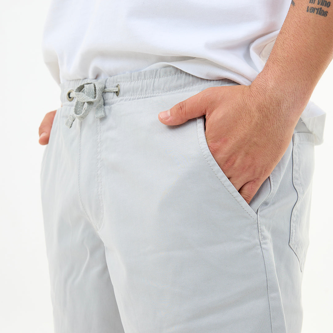 Taş Gri Nakış Logo Relaxed Fit Şort