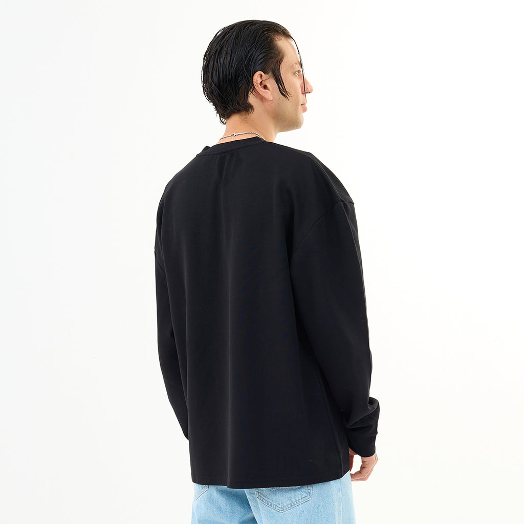 Siyah Klasik Logo Oversize Uzun Kollu Tişört