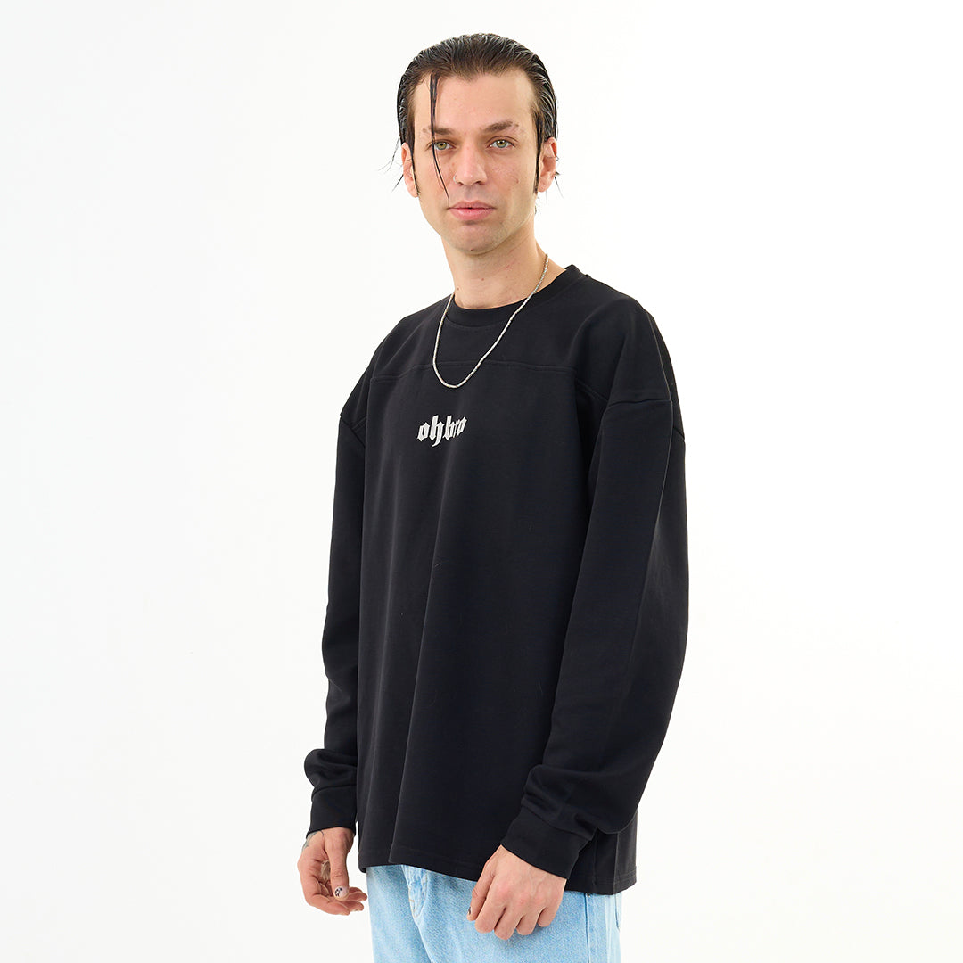 Siyah Klasik Logo Oversize Uzun Kollu Tişört