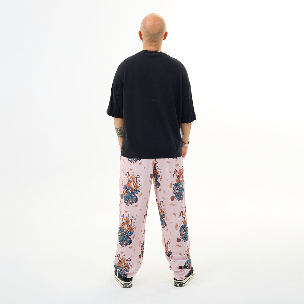 Pembe Kitsune Tilki Desenli Relaxed Fit Pantolon
