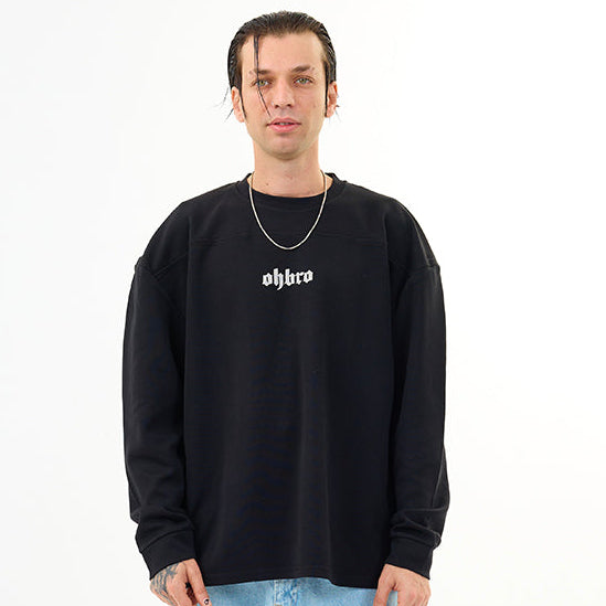 Siyah Klasik Logo Oversize Uzun Kollu Tişört