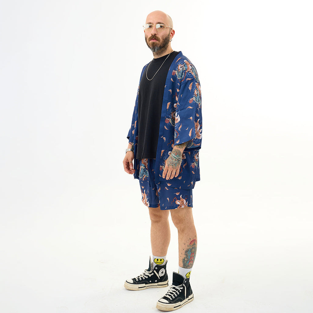 Lacivert Kitsune Tilki Desenli Relaxed Fit Şort