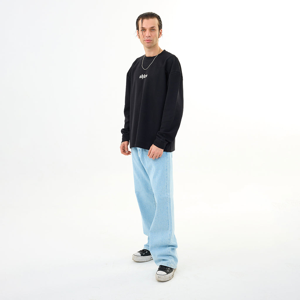 Siyah Klasik Logo Oversize Uzun Kollu Tişört