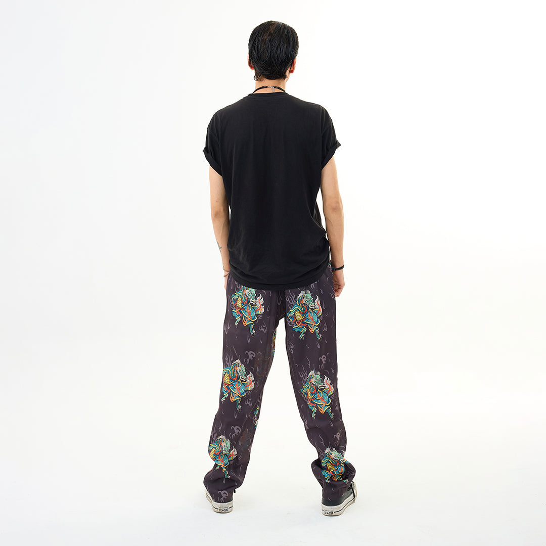 Antrasit Kirin Ejderha Desenli Relaxed Fit Pantolon