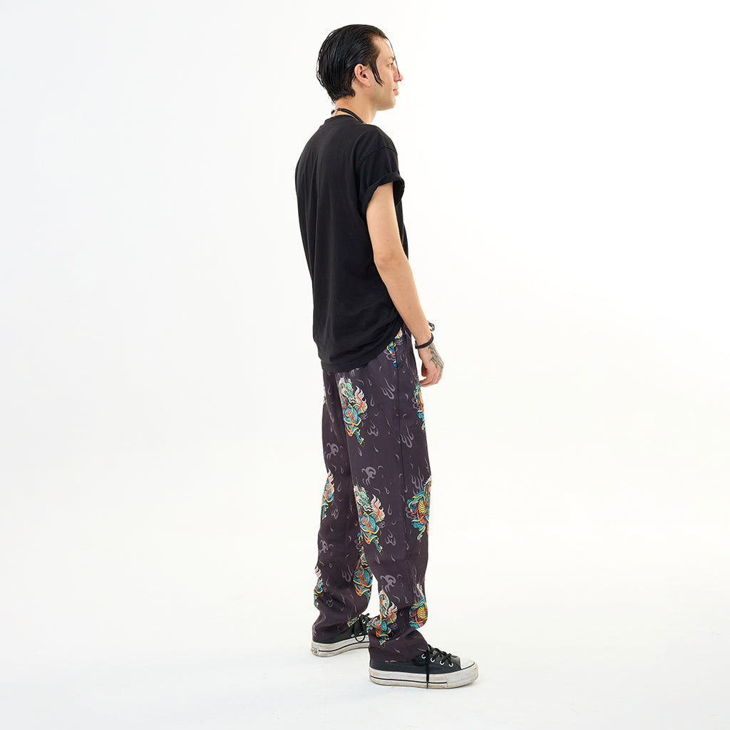 Antrasit Kirin Ejderha Desenli Relaxed Fit Pantolon