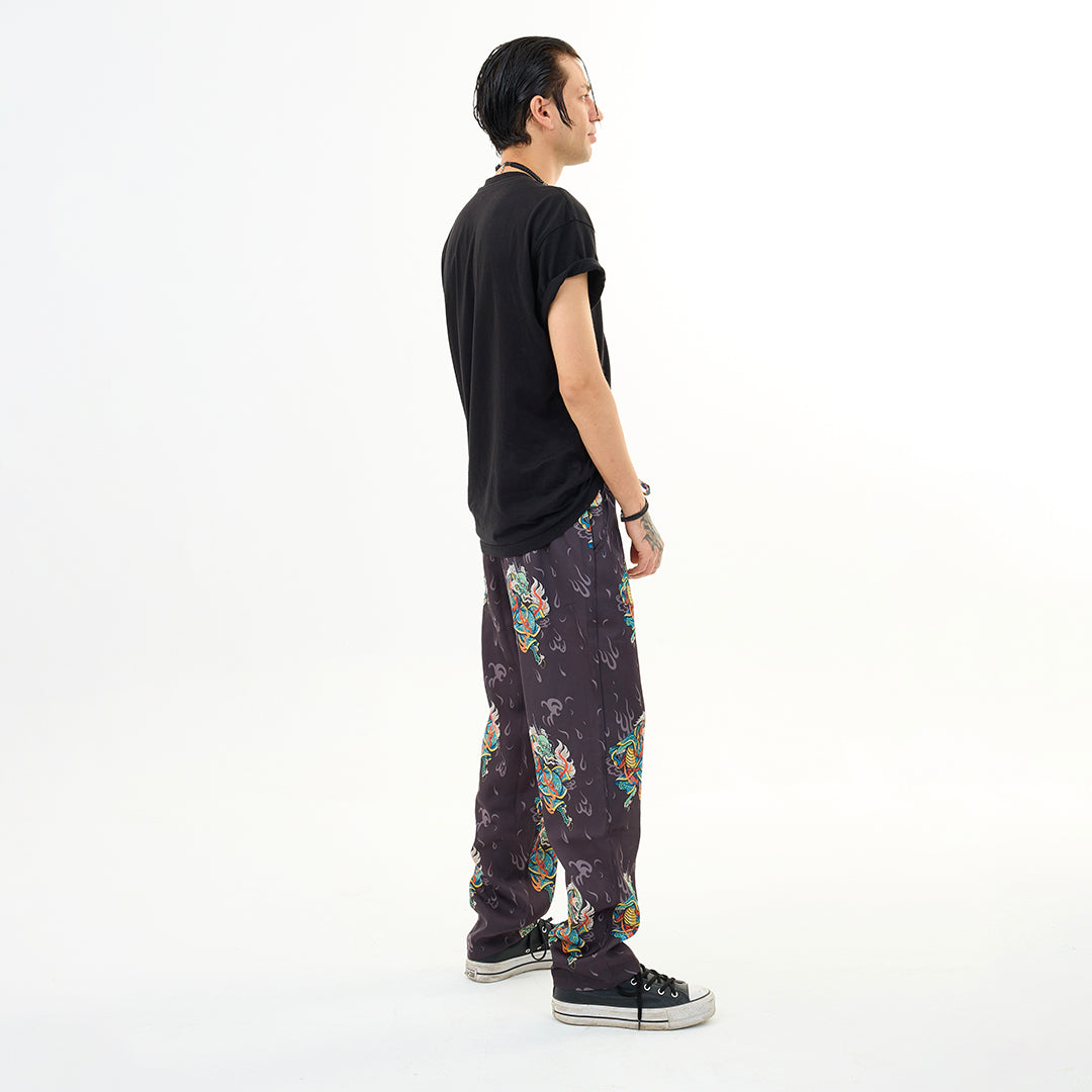 Antrasit Kirin Ejderha Desenli Relaxed Fit Pantolon