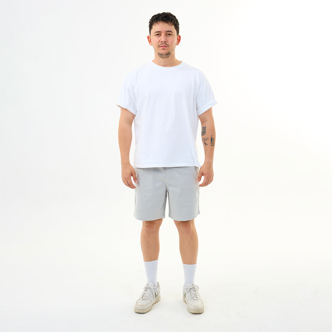 Taş Gri Nakış Logo Relaxed Fit Şort