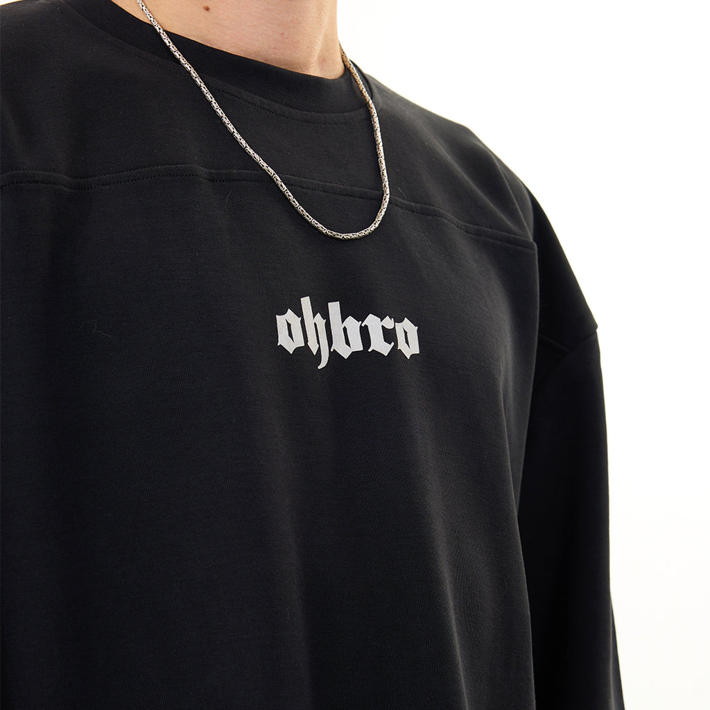 Siyah Klasik Logo Oversize Uzun Kollu Tişört