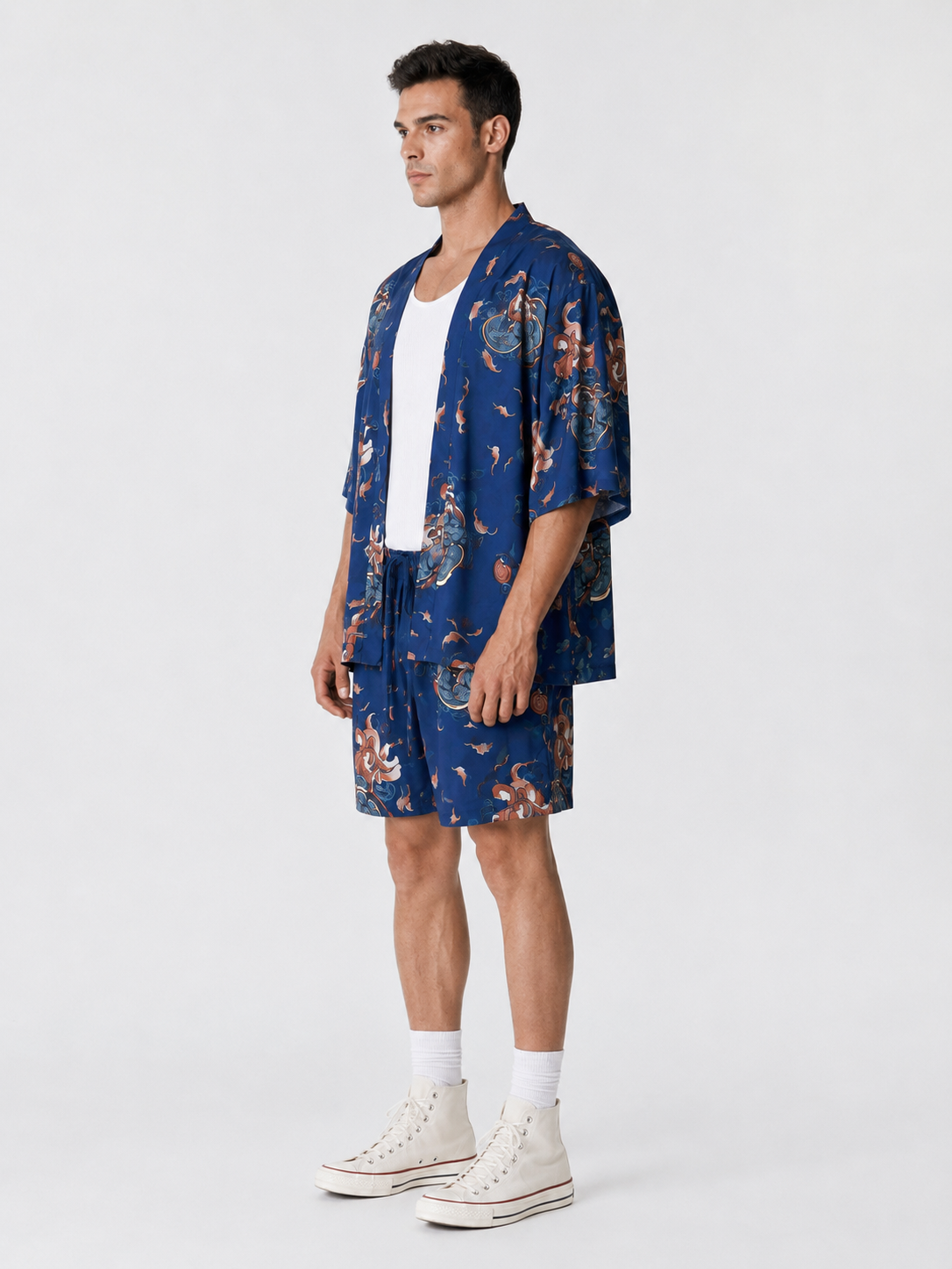 Lacivert Kitsune Tilki Desenli Relaxed Fit Şort