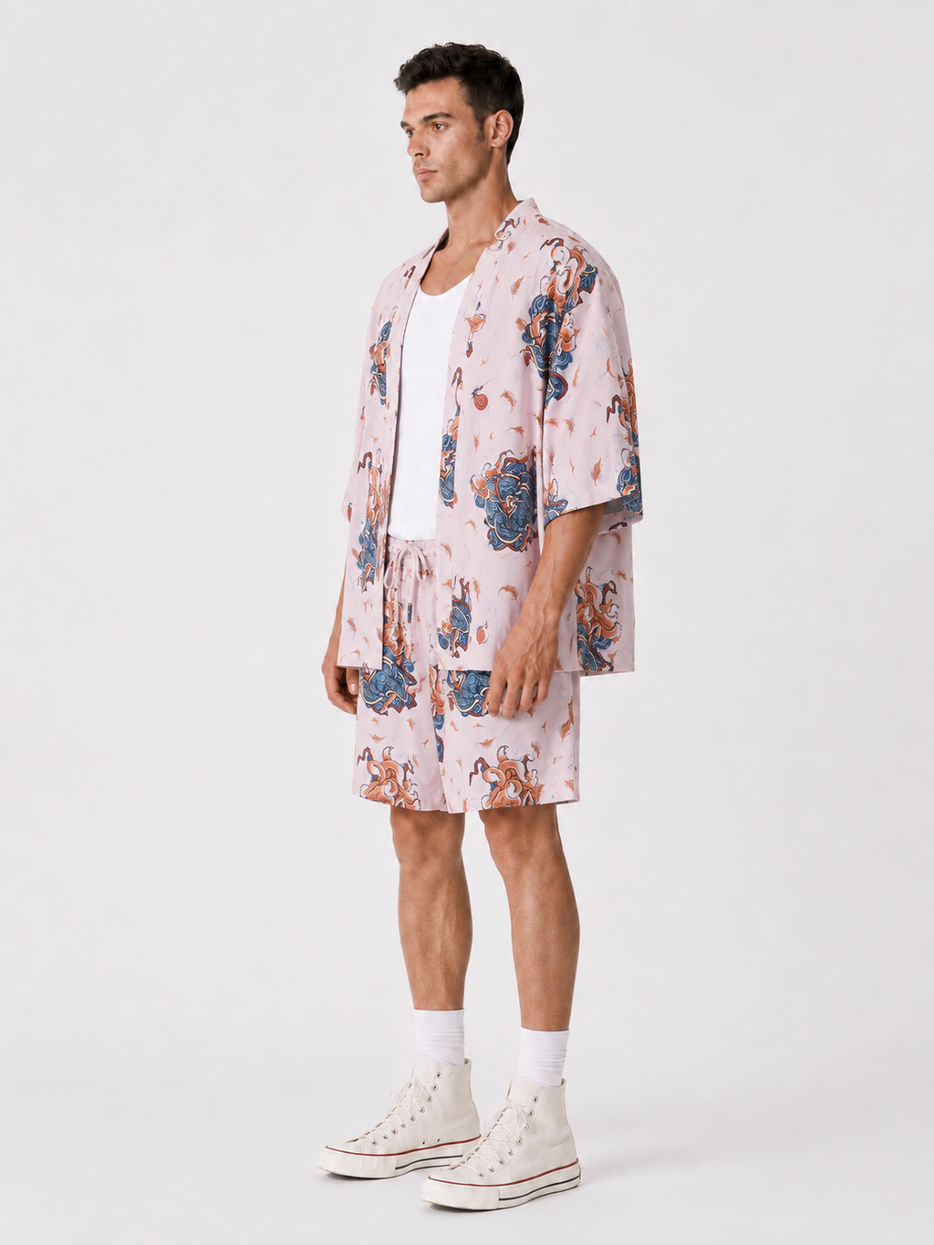 Pembe Kitsune Tilki Desenli Relaxed Fit Şort