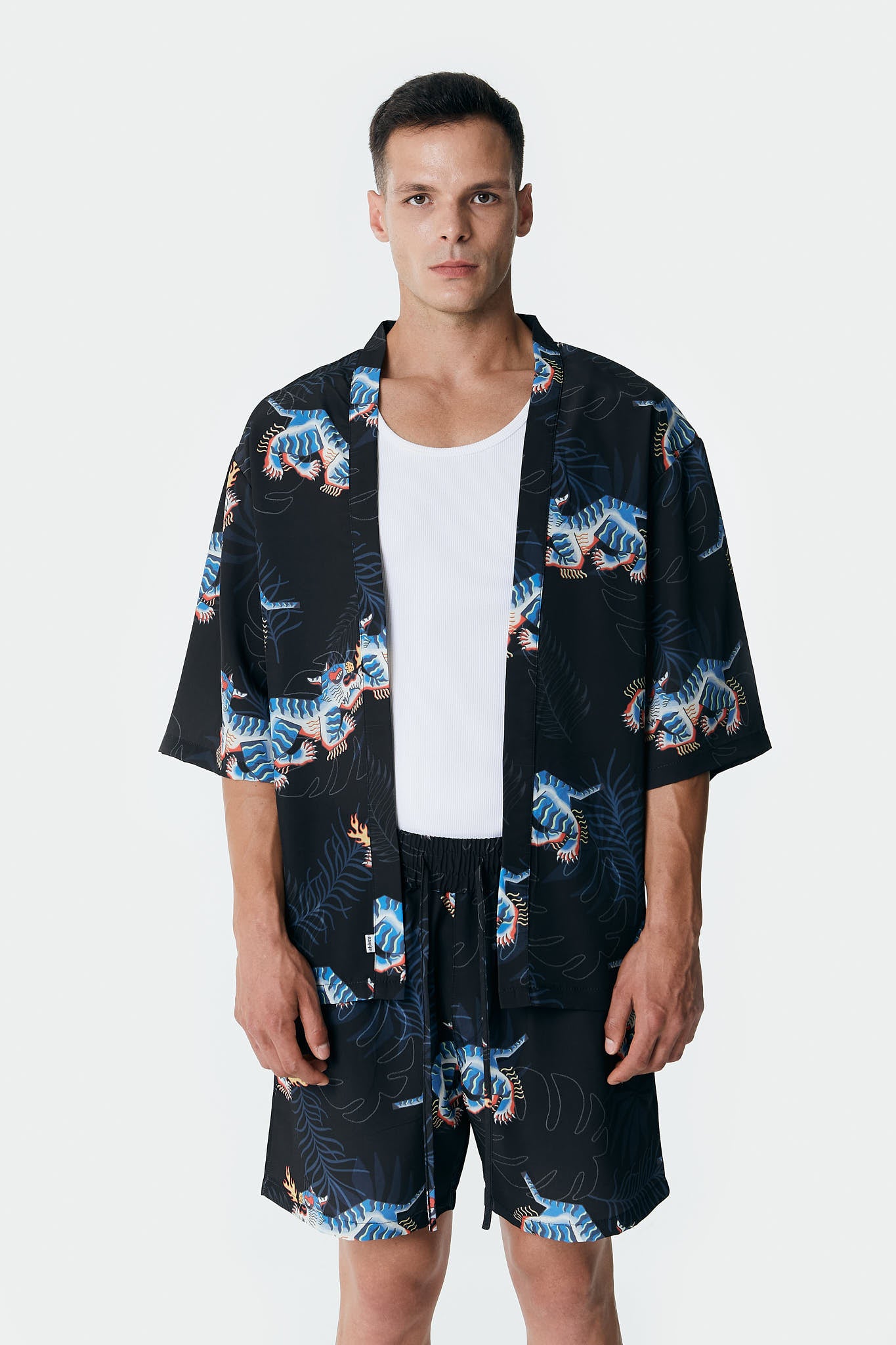 Kaplan Desenli Siyah Kimono Gömlek