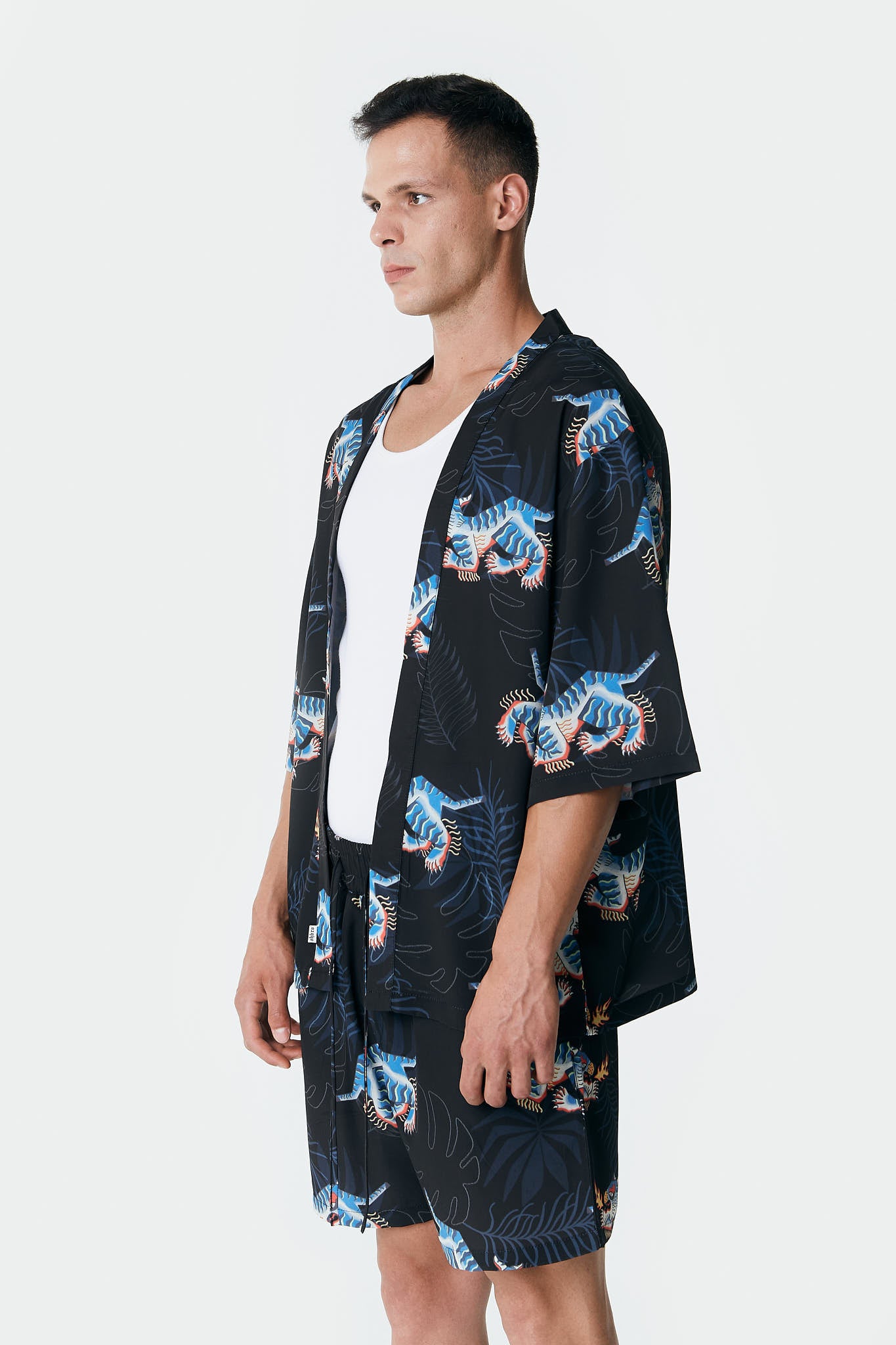 Kaplan Desenli Siyah Kimono Gömlek