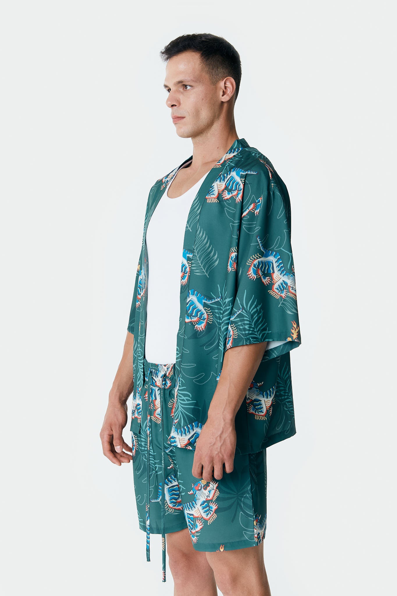 Kaplan Desenli Yeşil Kimono Gömlek