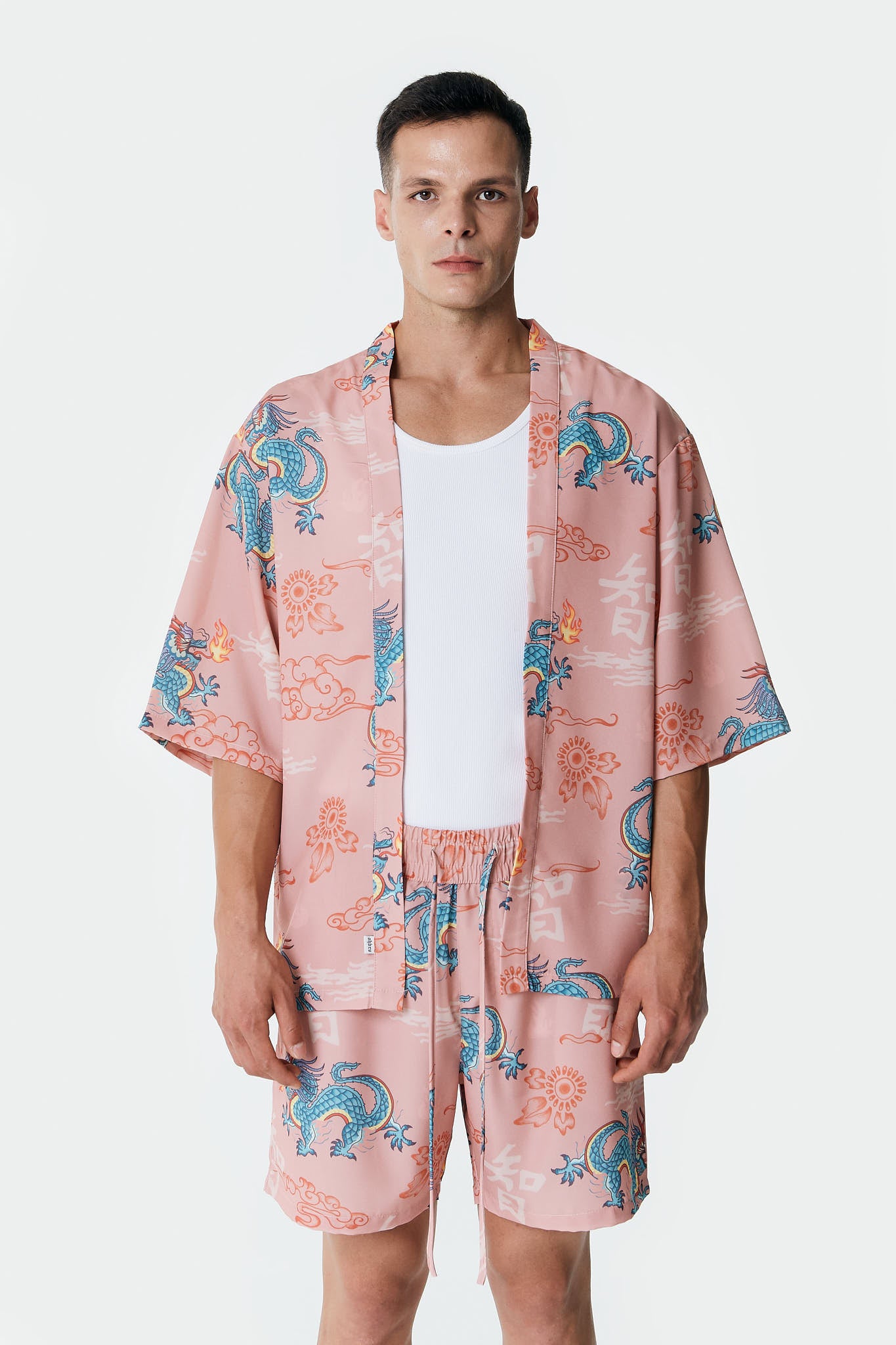 Ejderha Desenli Somon Rengi Kimono Gömlek