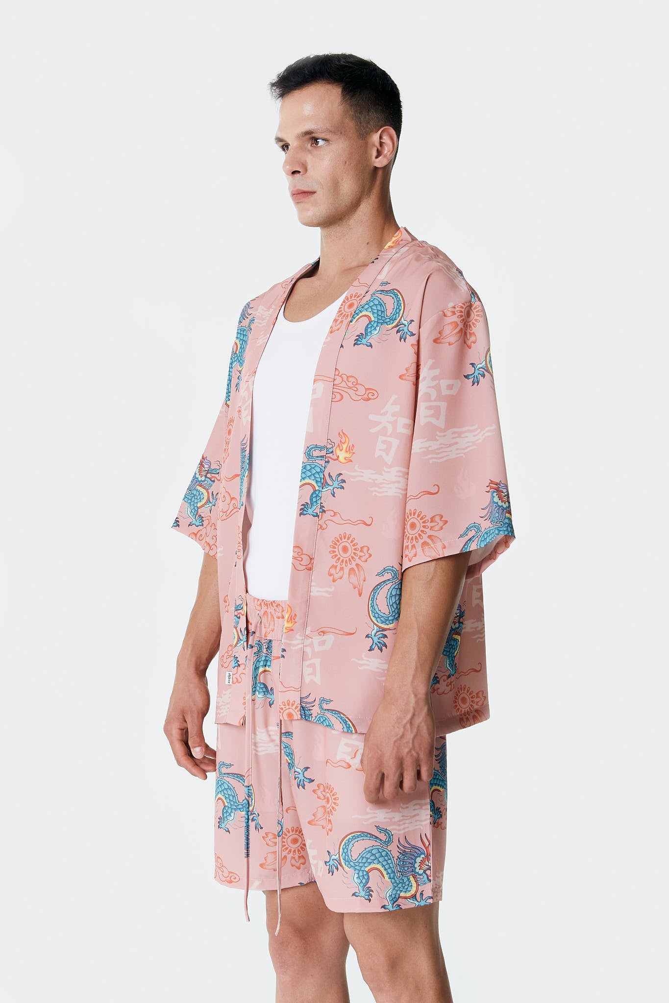 Ejderha Desenli Somon Rengi Kimono Gömlek
