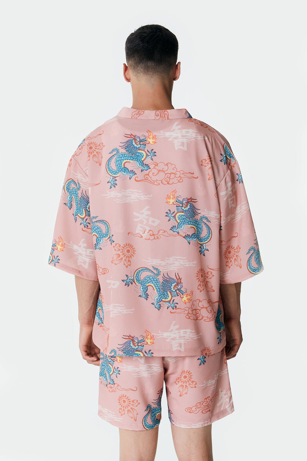 Ejderha Desenli Somon Rengi Kimono Gömlek