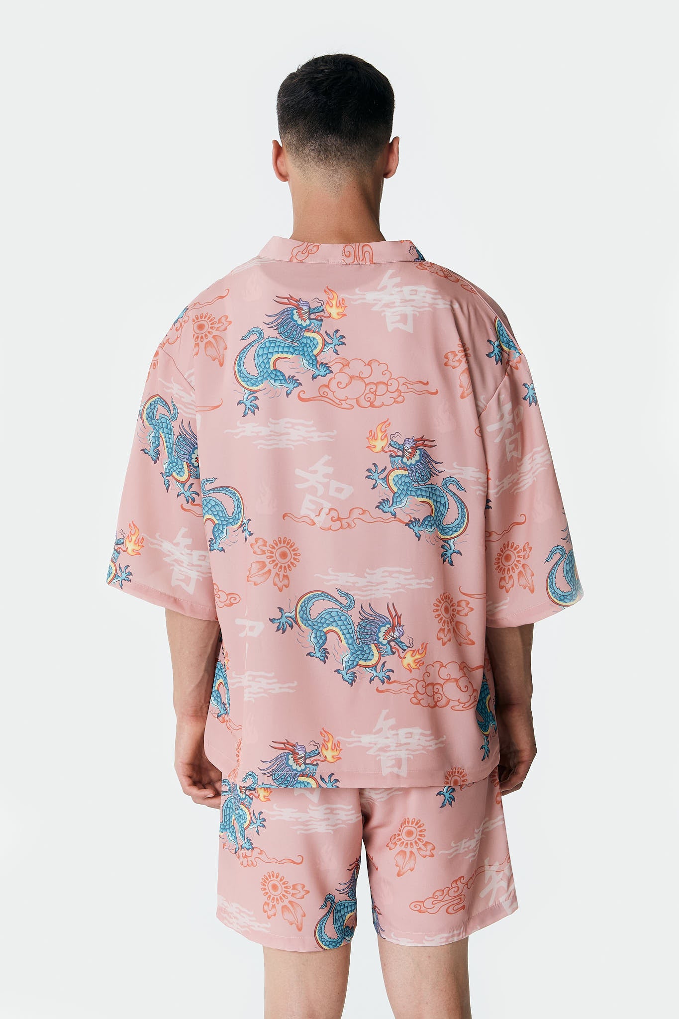 Ejderha Desenli Somon Rengi Kimono Gömlek