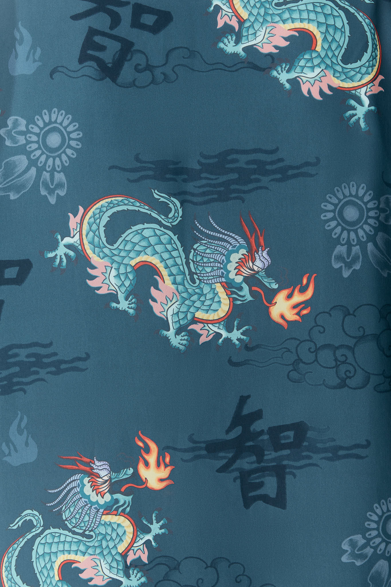 Ejderha Desenli Petrol Rengi Kimono Gömlek