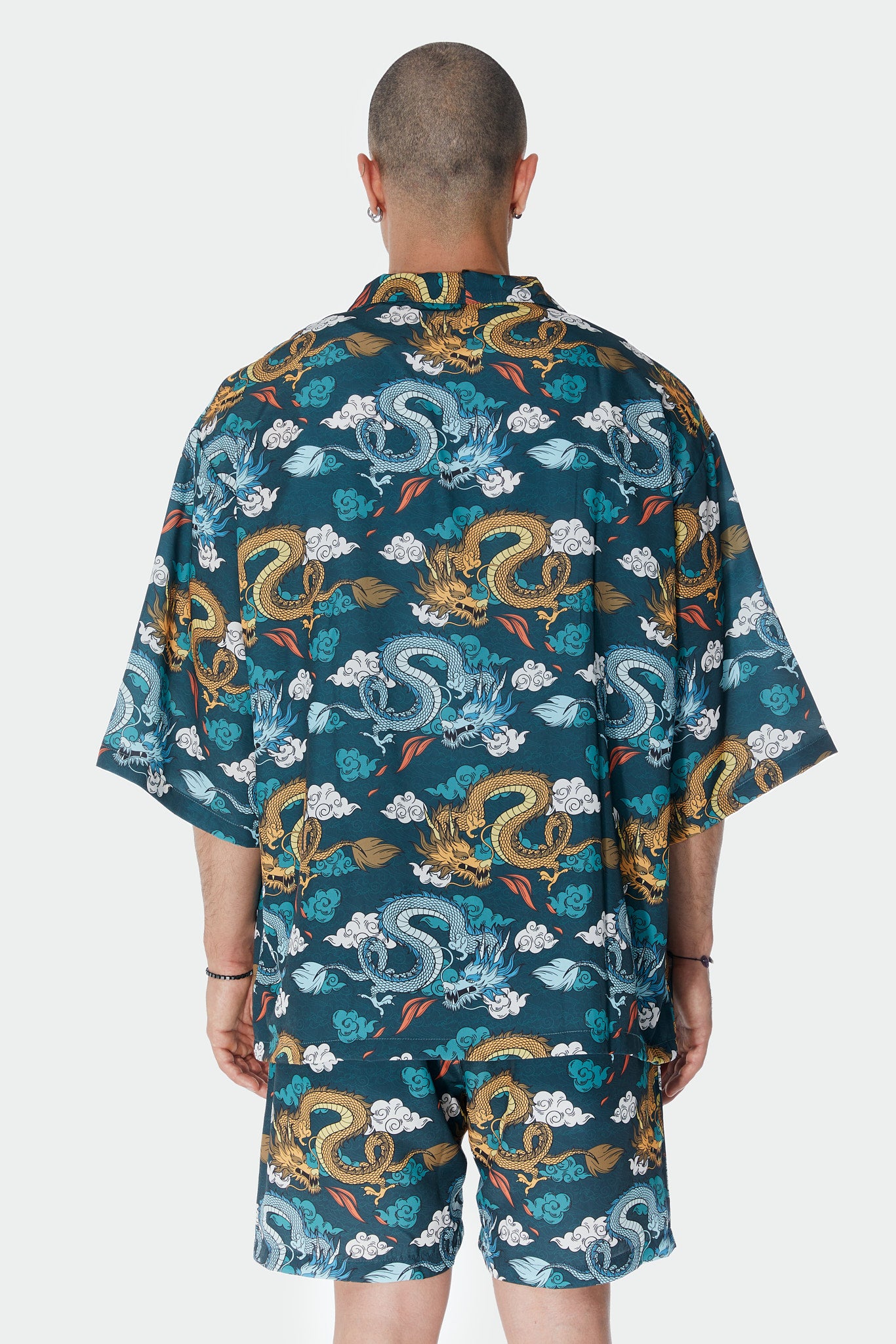 Ejderha Desenli Yeşil Kimono Gömlek