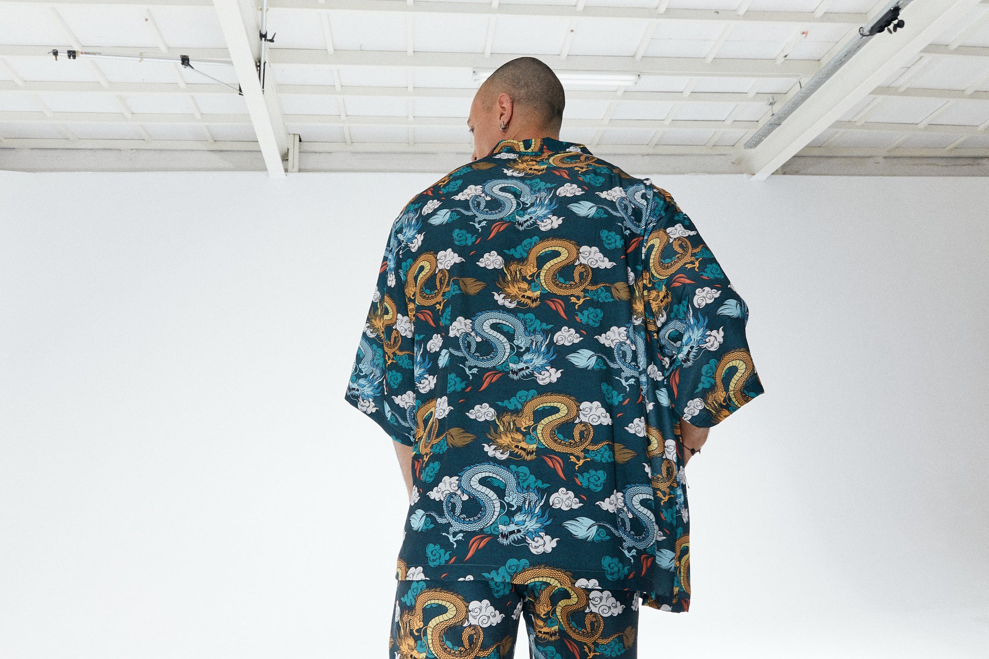 Ejderha Desenli Yeşil Kimono Gömlek