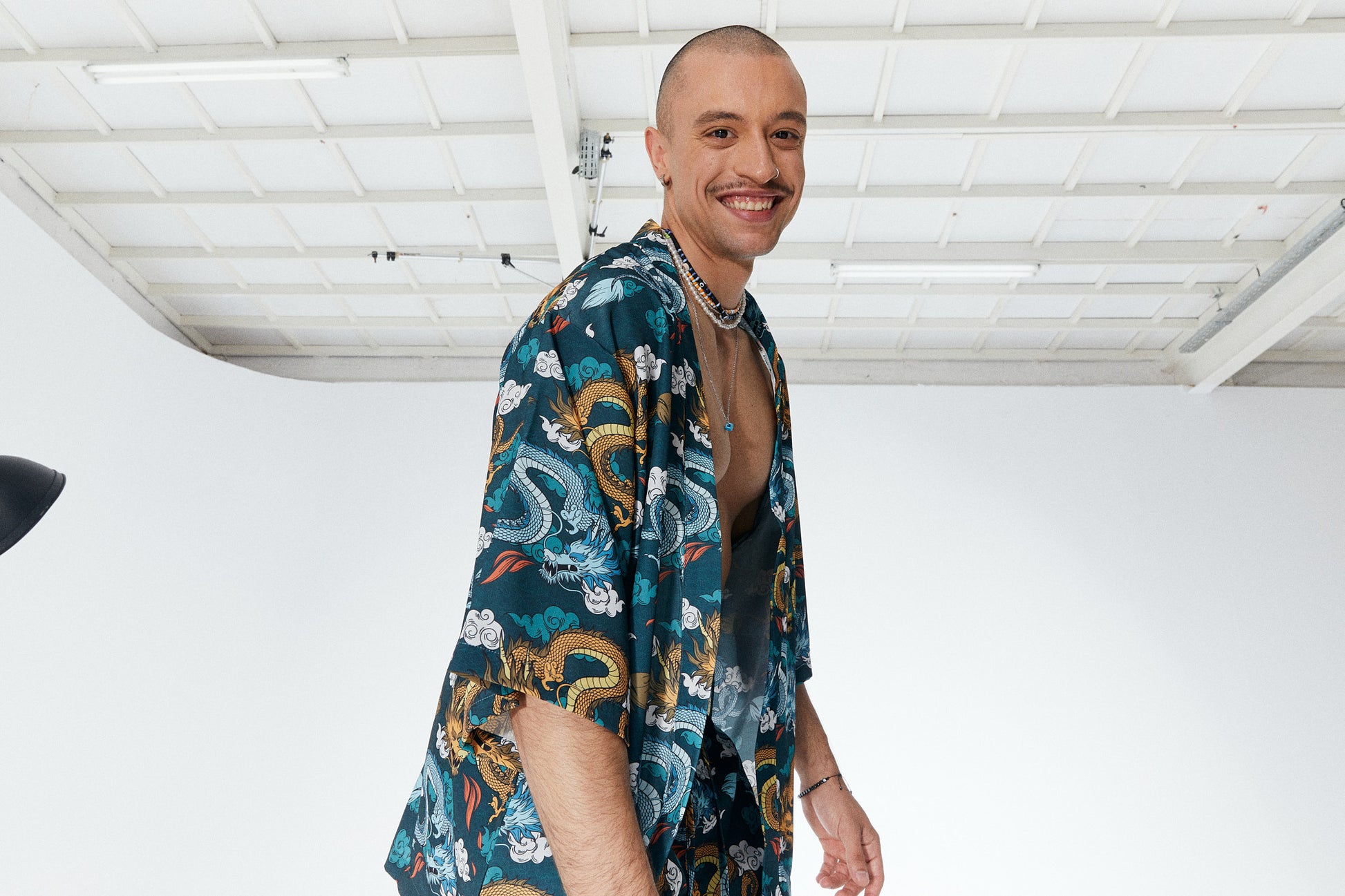 Ejderha Desenli Yeşil Kimono Gömlek