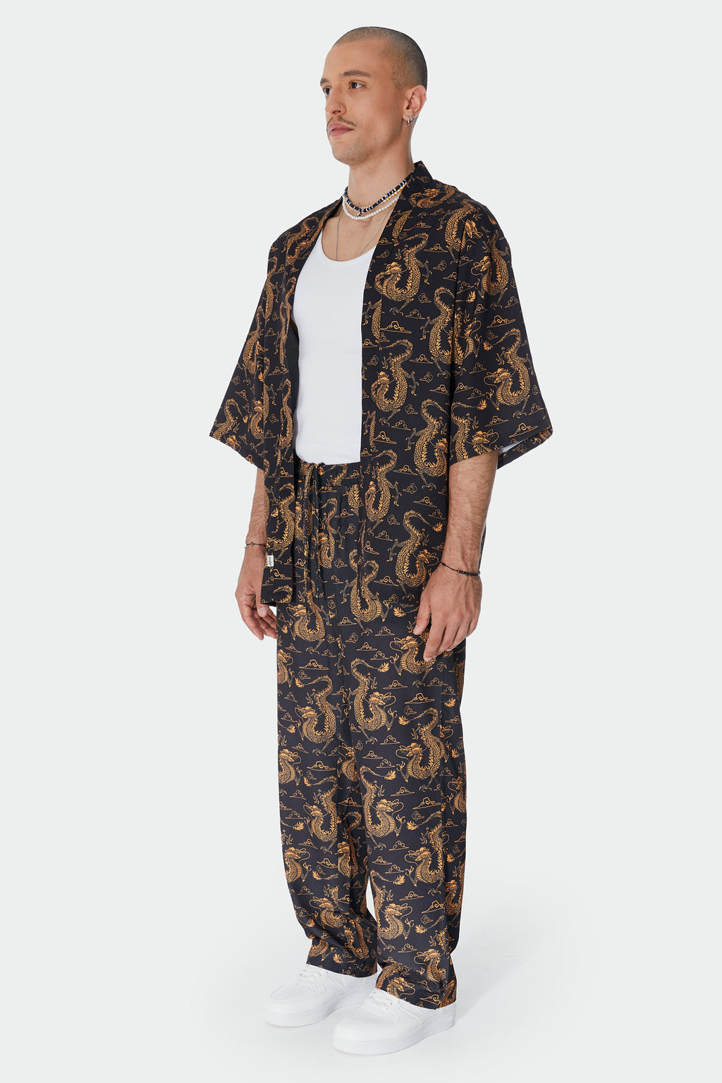 Ejderha Desenli Siyah Kimono Gömlek
