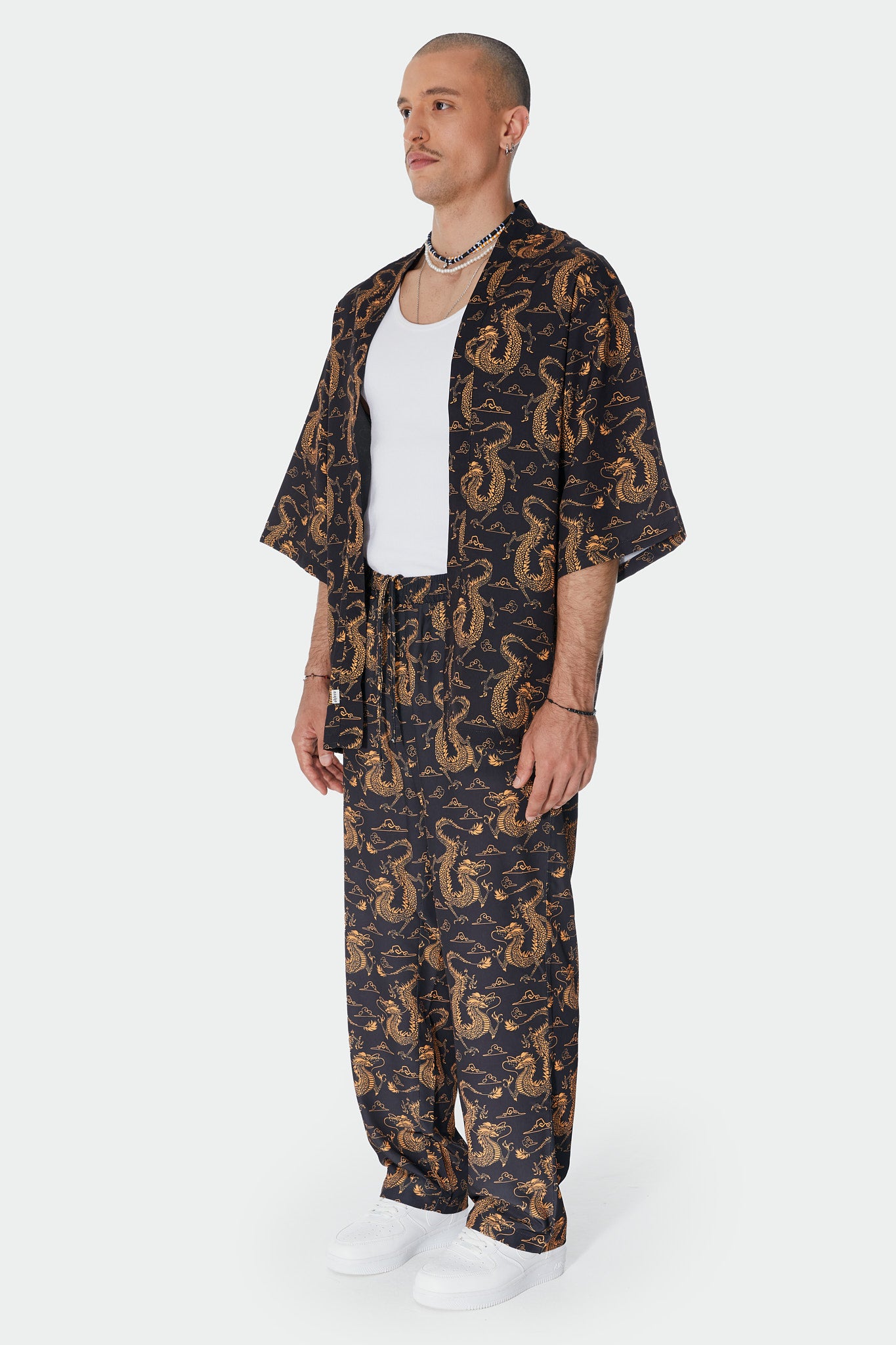 Ejderha Desenli Siyah Kimono Gömlek