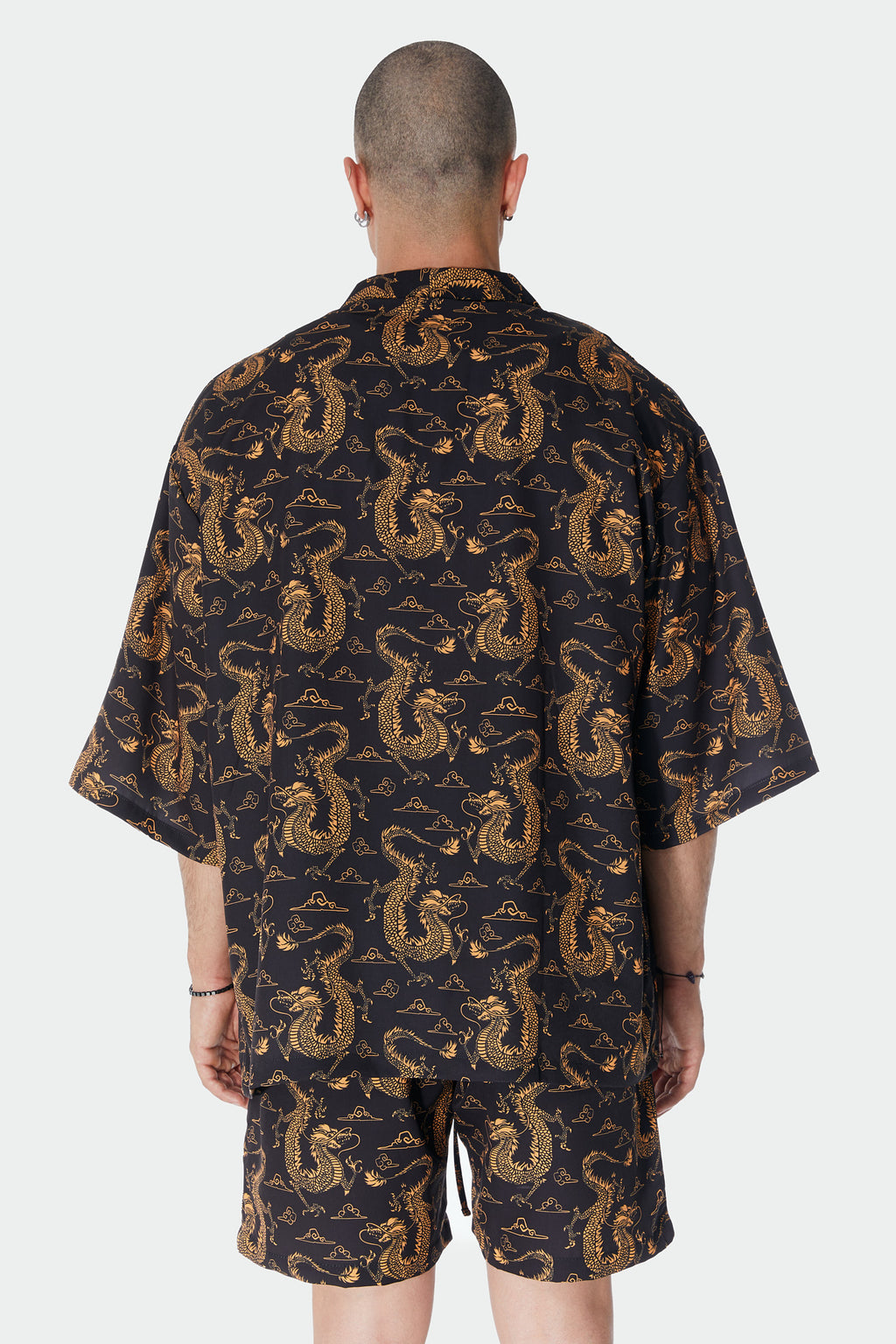 Ejderha Desenli Siyah Kimono Gömlek